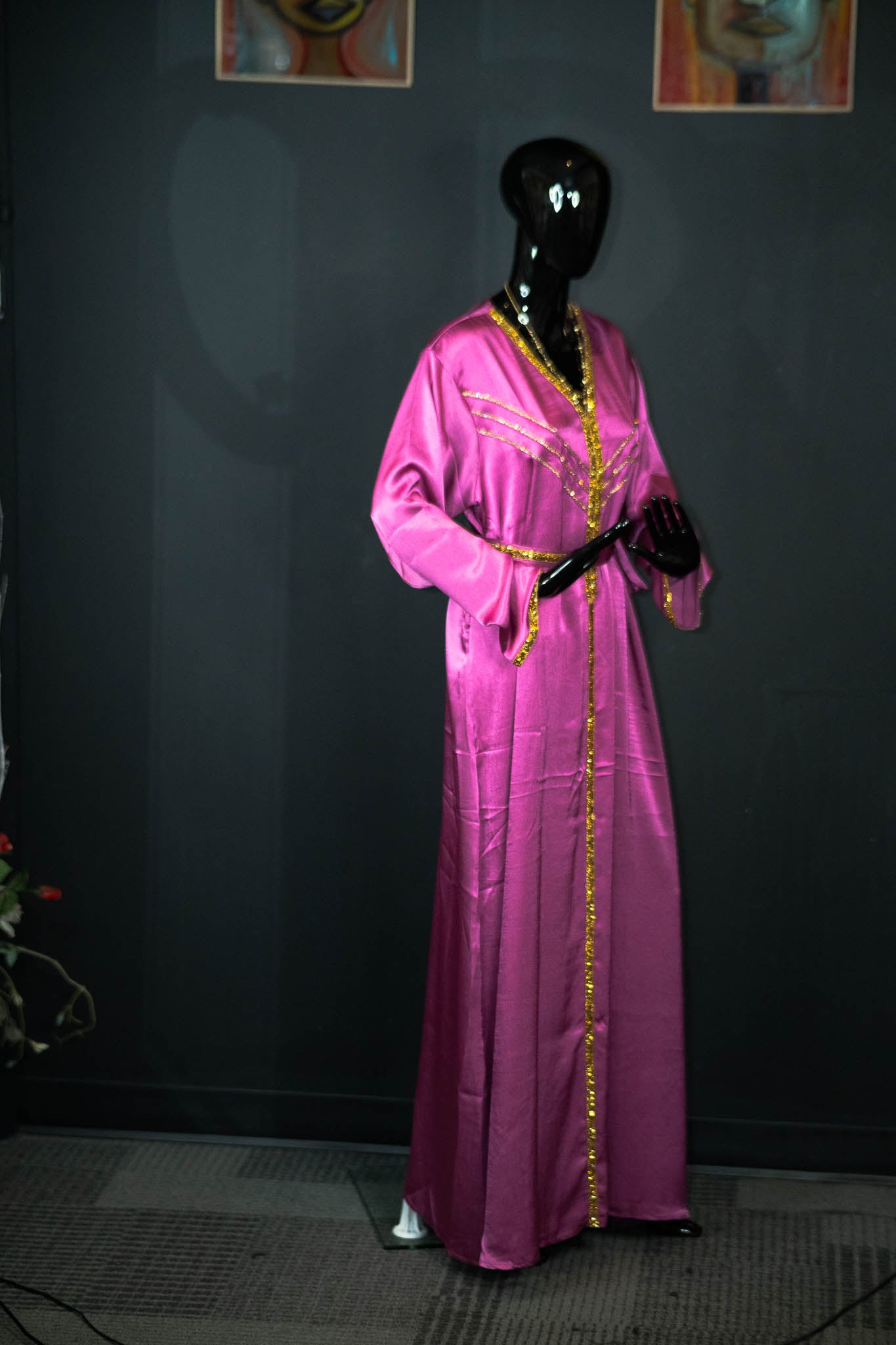 1 Piece Abaya w/ Gold Patterning & Belt