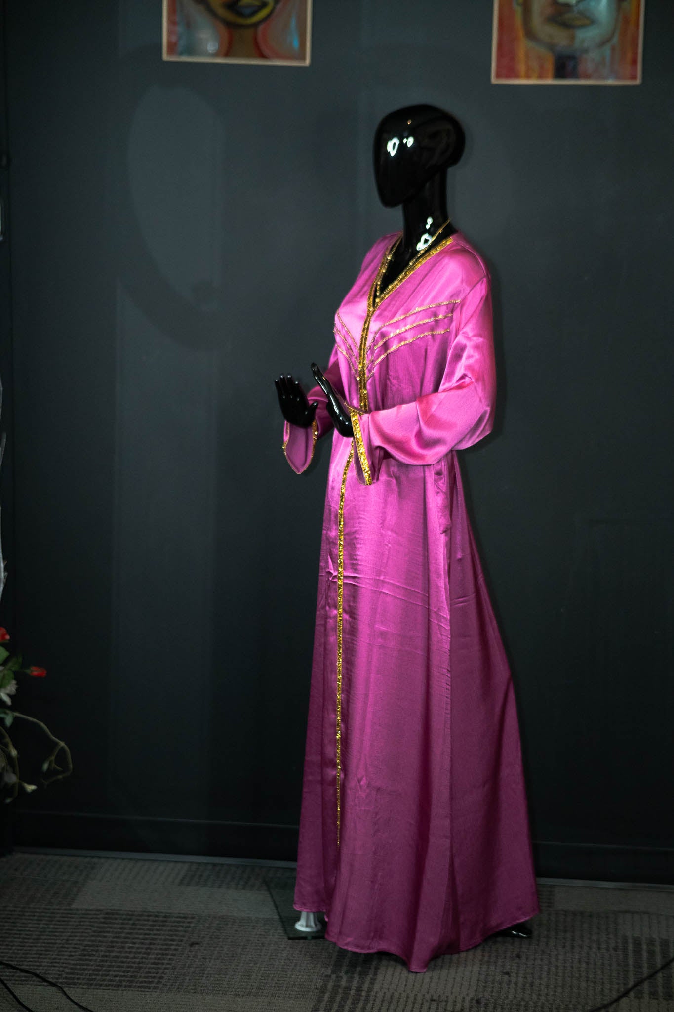 1 Piece Abaya w/ Gold Patterning & Belt