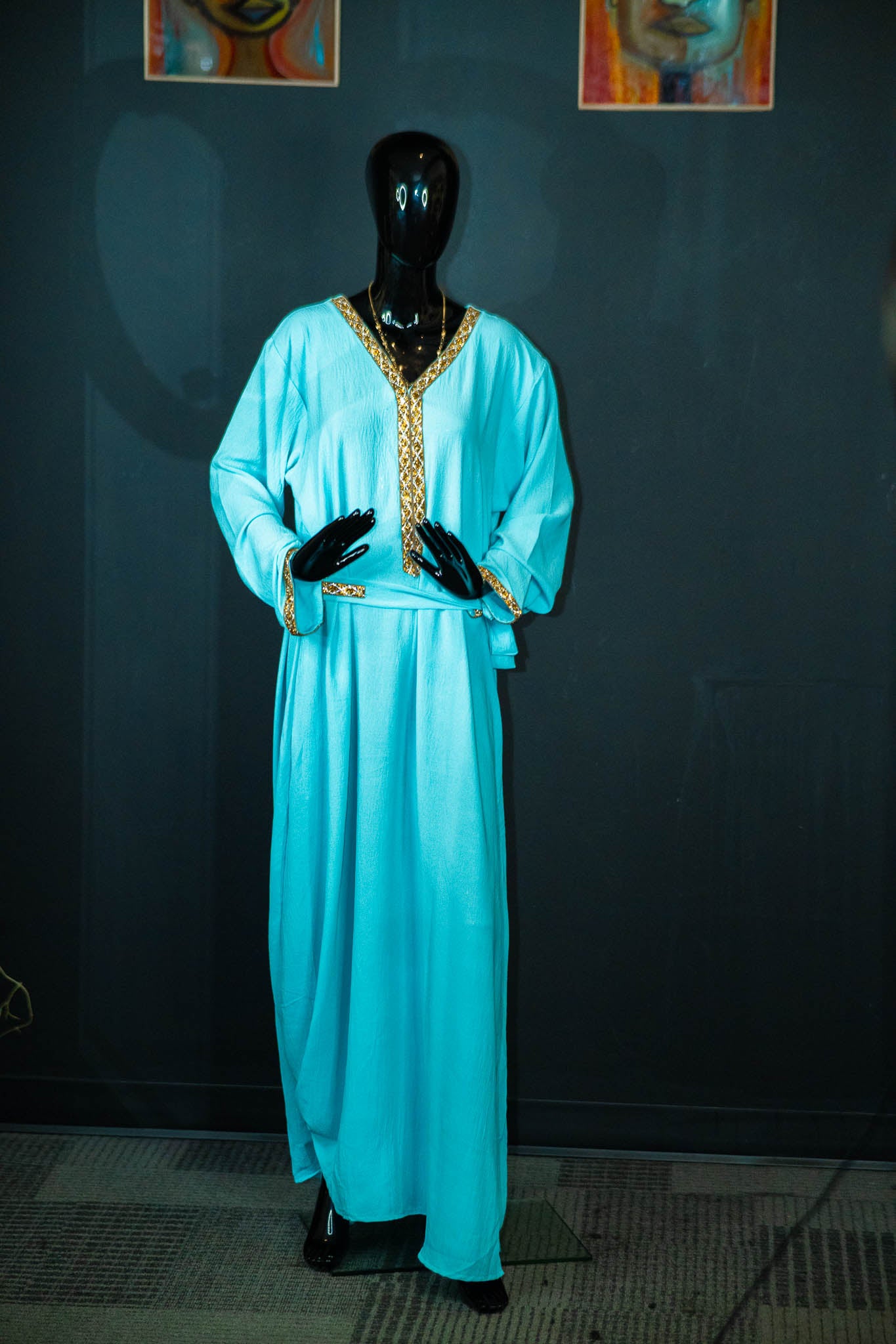 1 Piece Abaya w/ Gold Striping