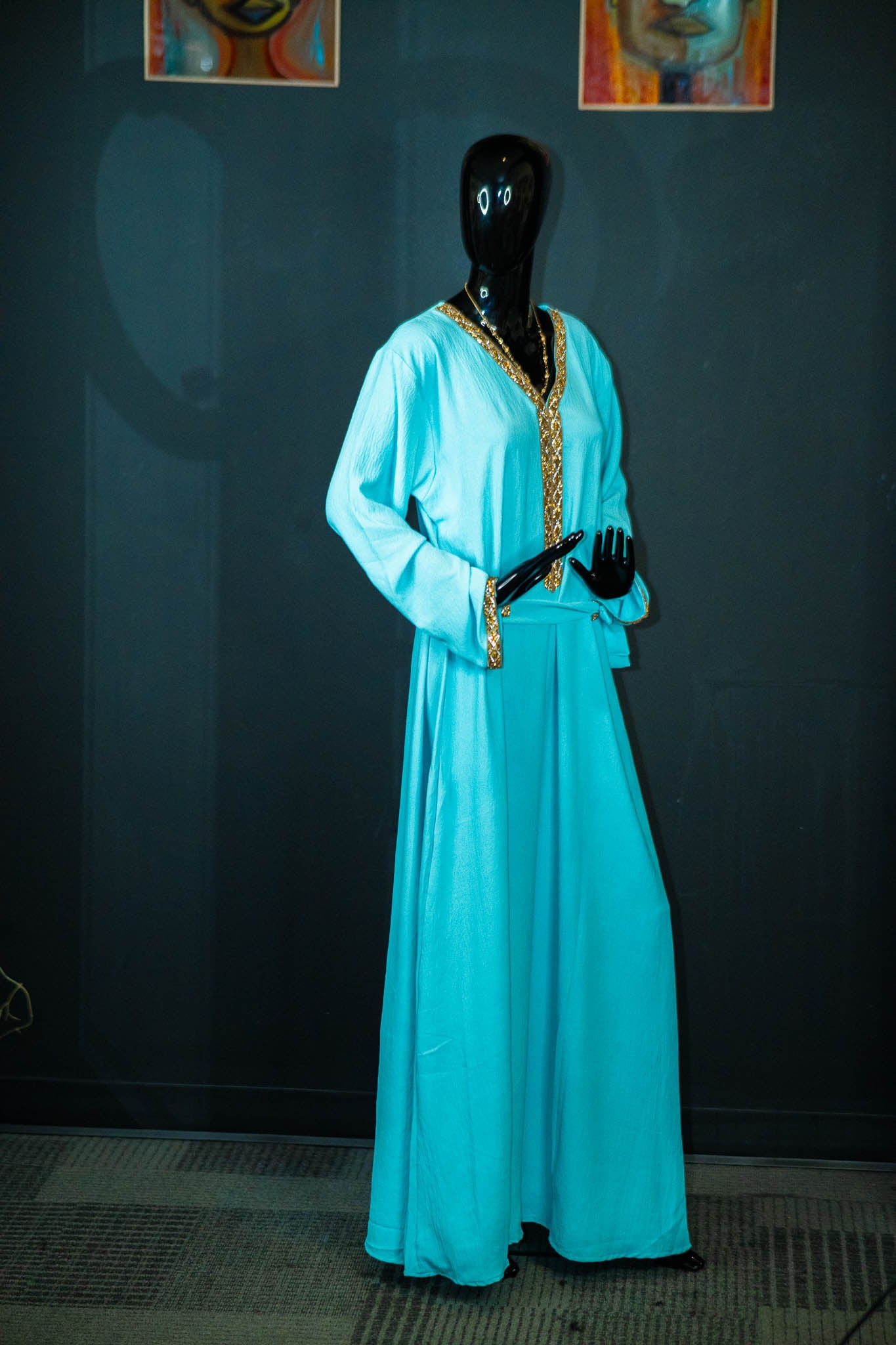 1 Piece Abaya w/ Gold Striping