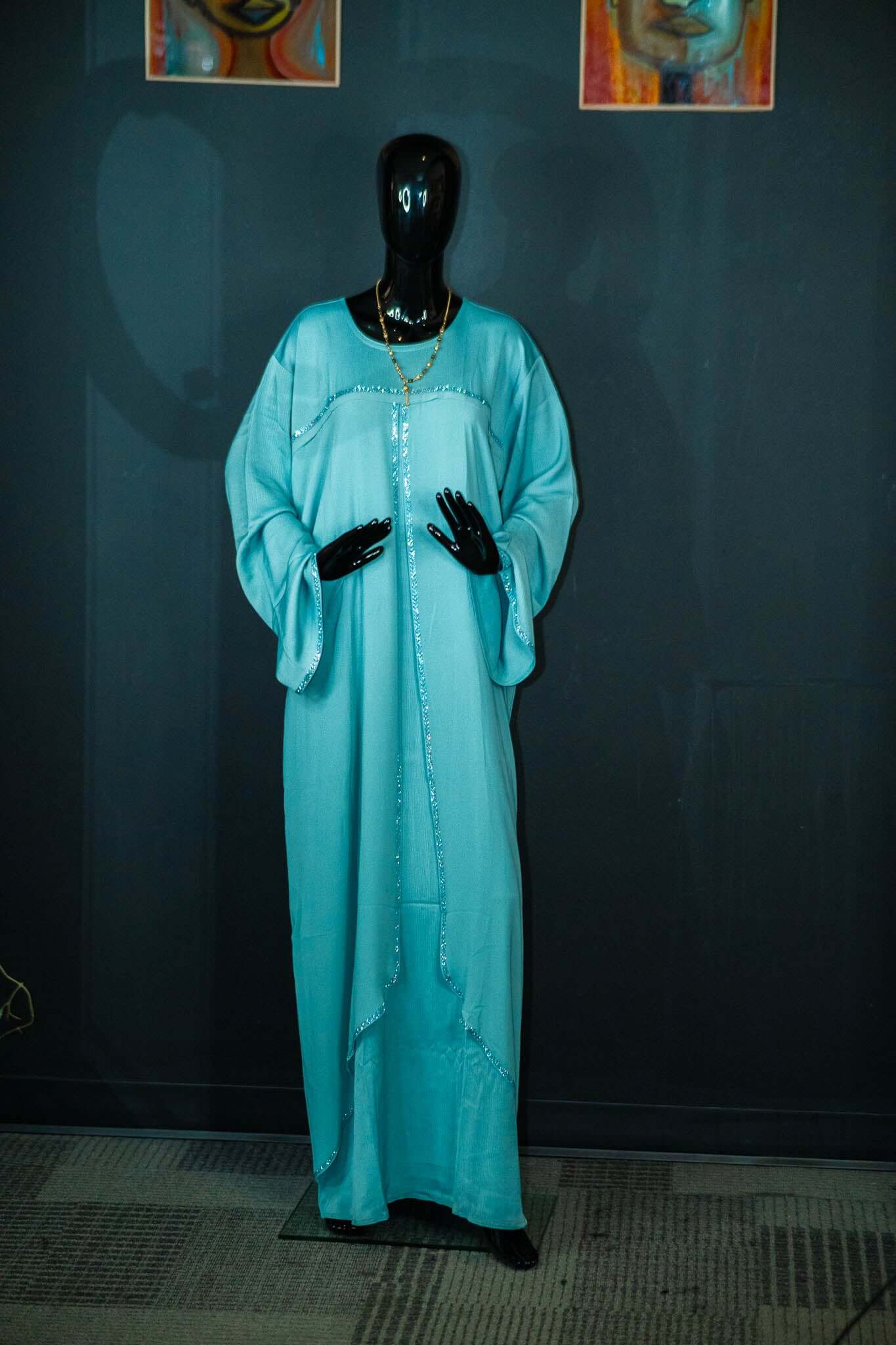 Light Blue Gemstone Abaya