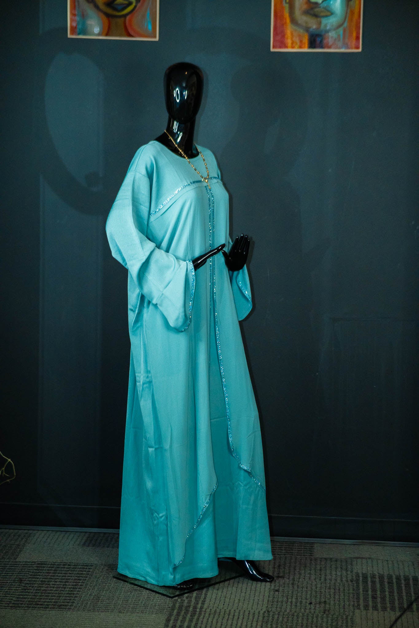 Light Blue Gemstone Abaya