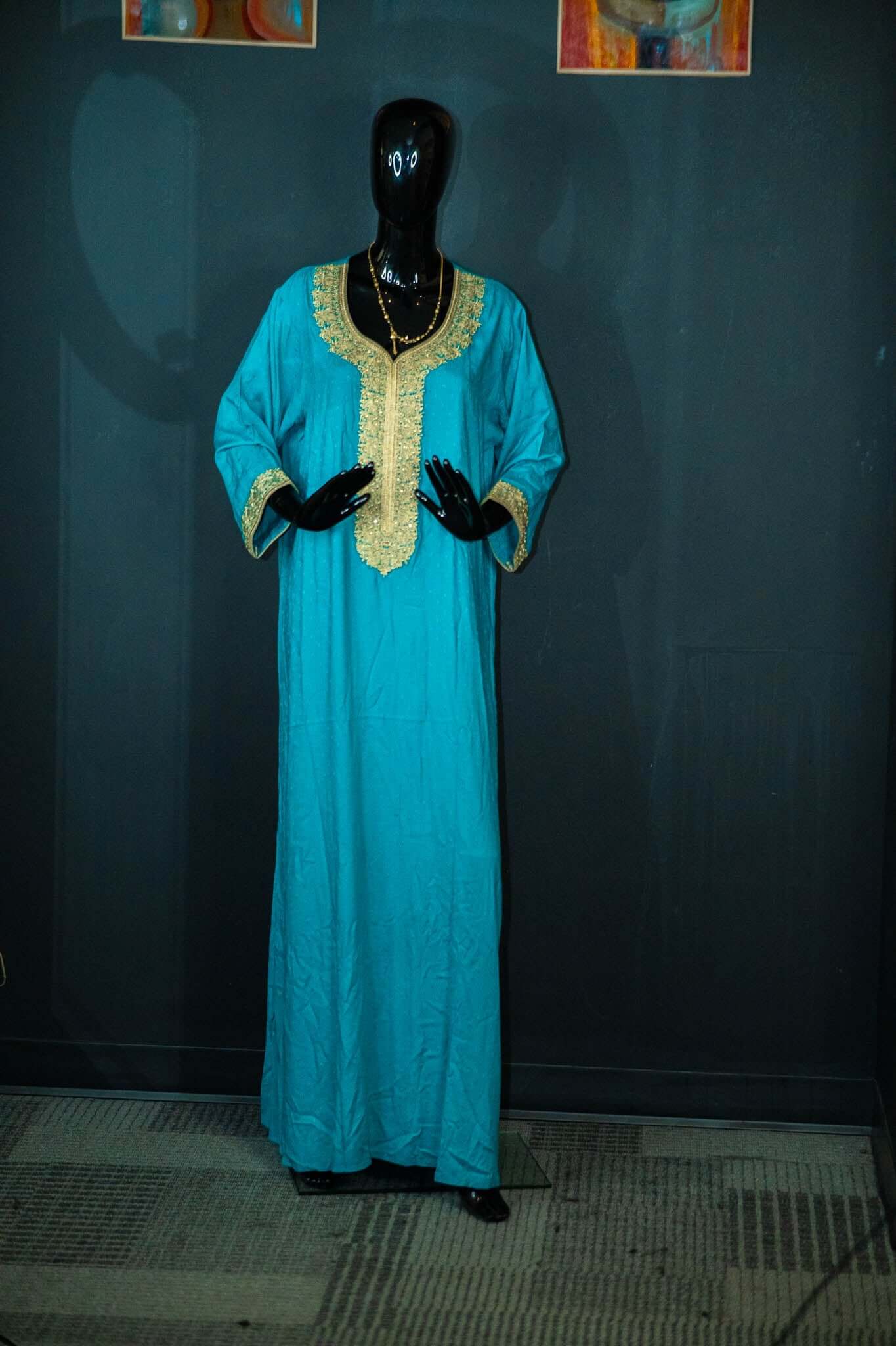 Light Blue Multicolored Intricate Pattern Abaya