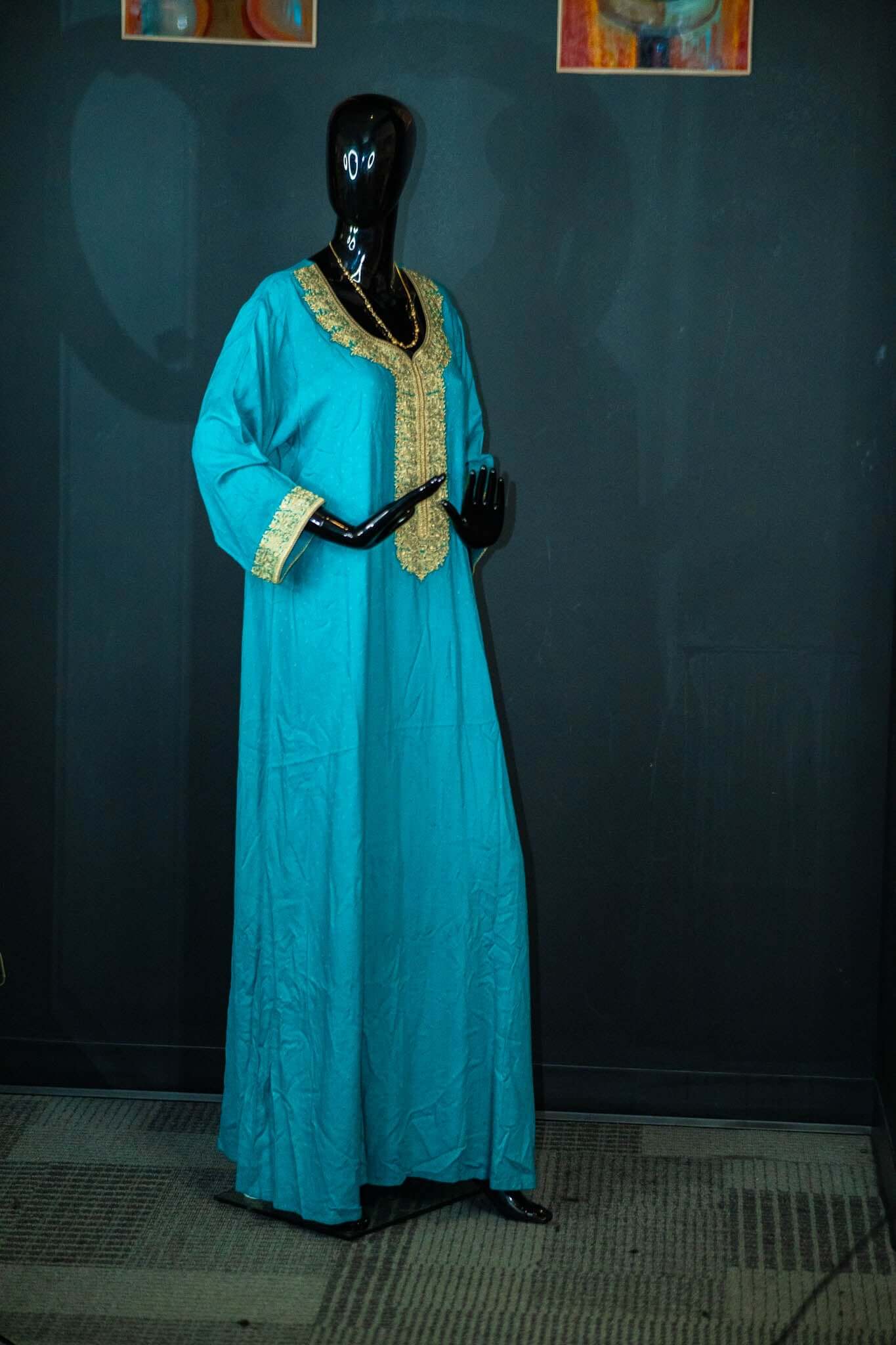 Light Blue Multicolored Intricate Pattern Abaya