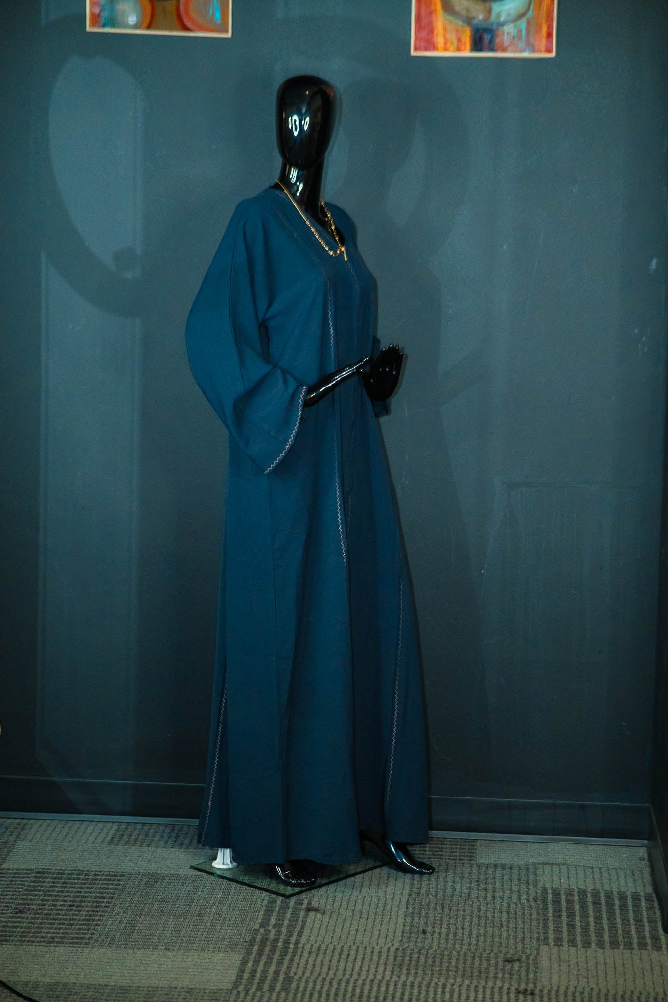 Dark Blue with Gold Design Abaya