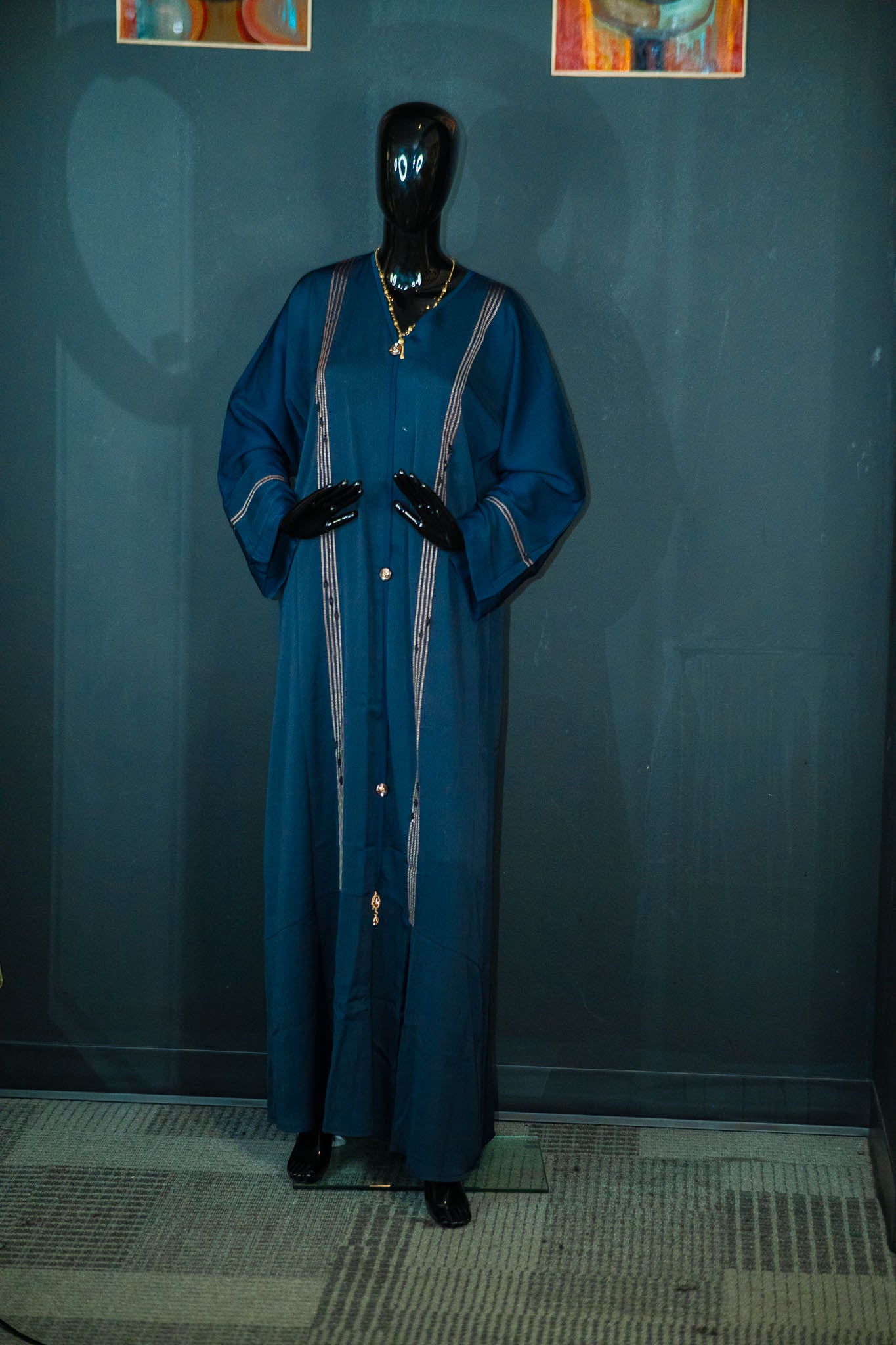 Dark Blue with Gold Design Abaya