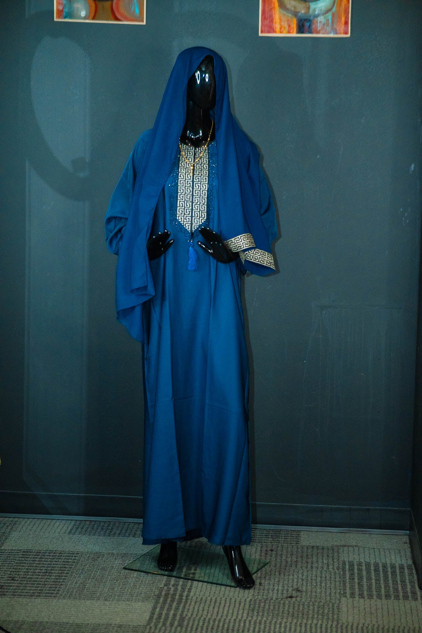 Dark Blue with Gold Design Abaya