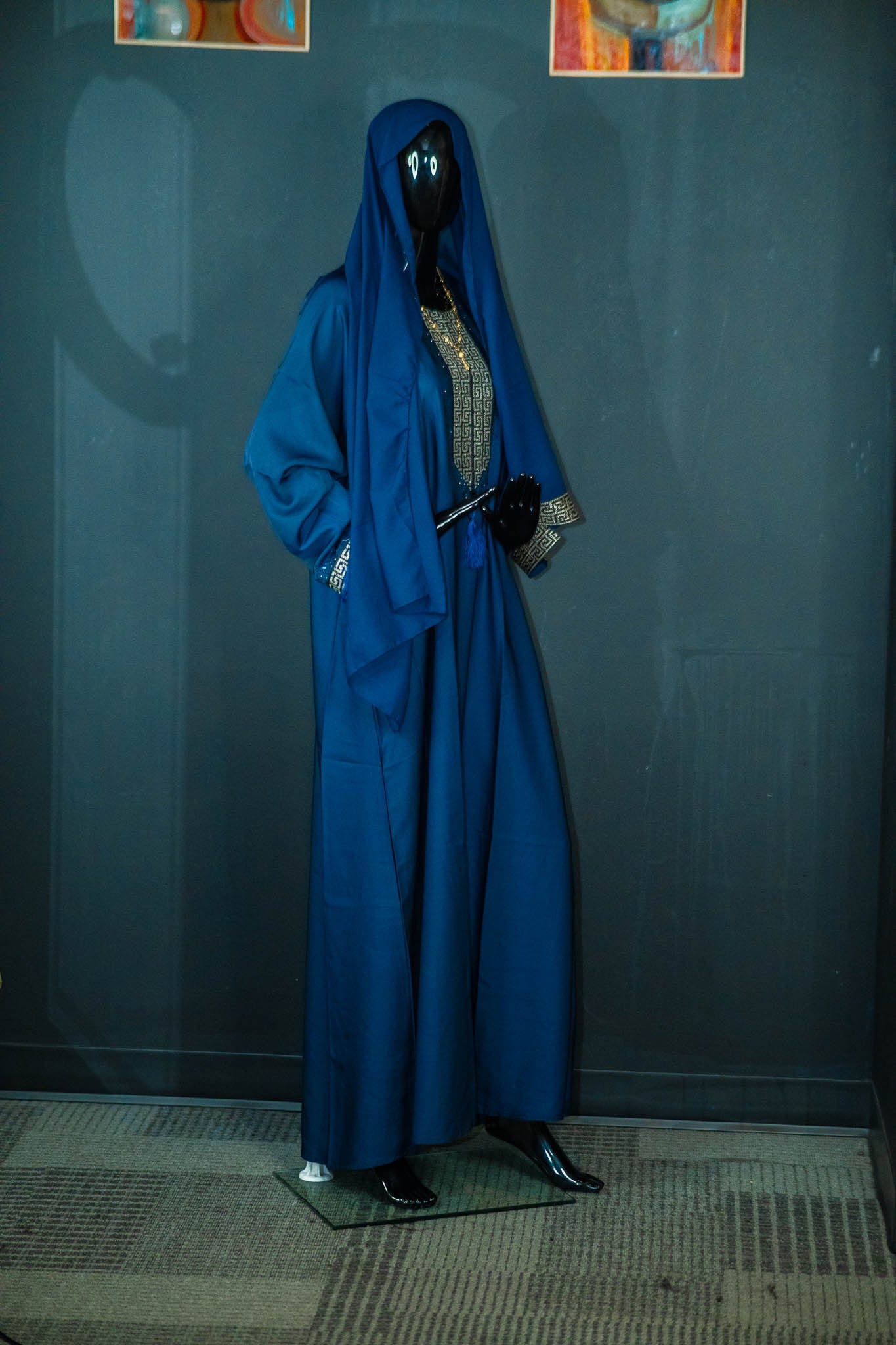 Dark Blue with Gold Design Abaya