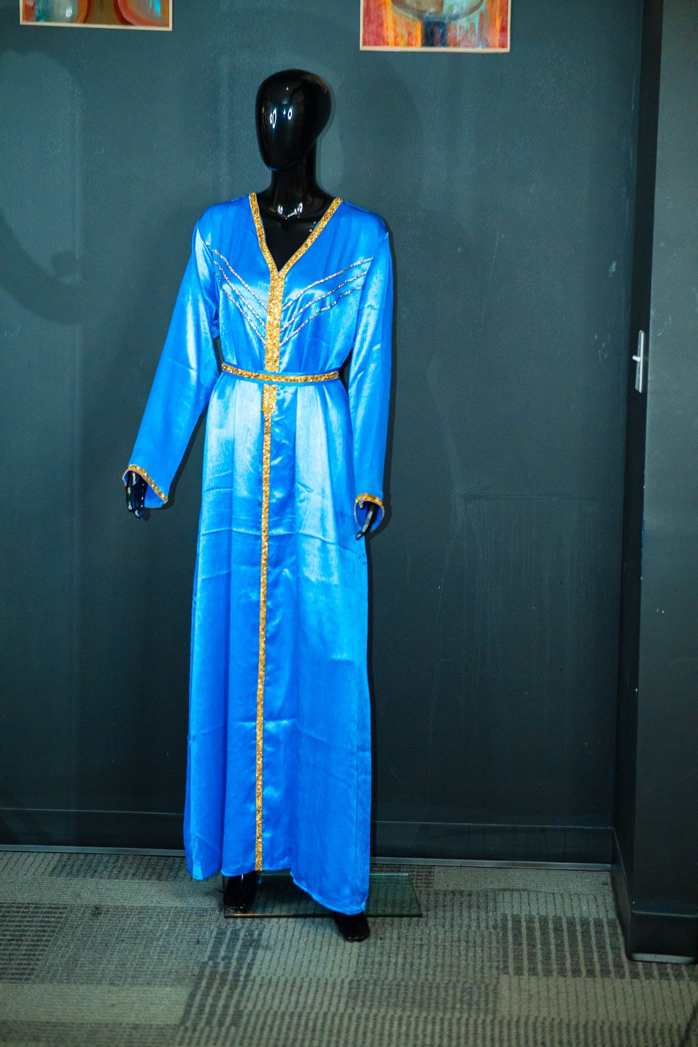 1 Piece Abaya w/ Gold Patterning & Belt