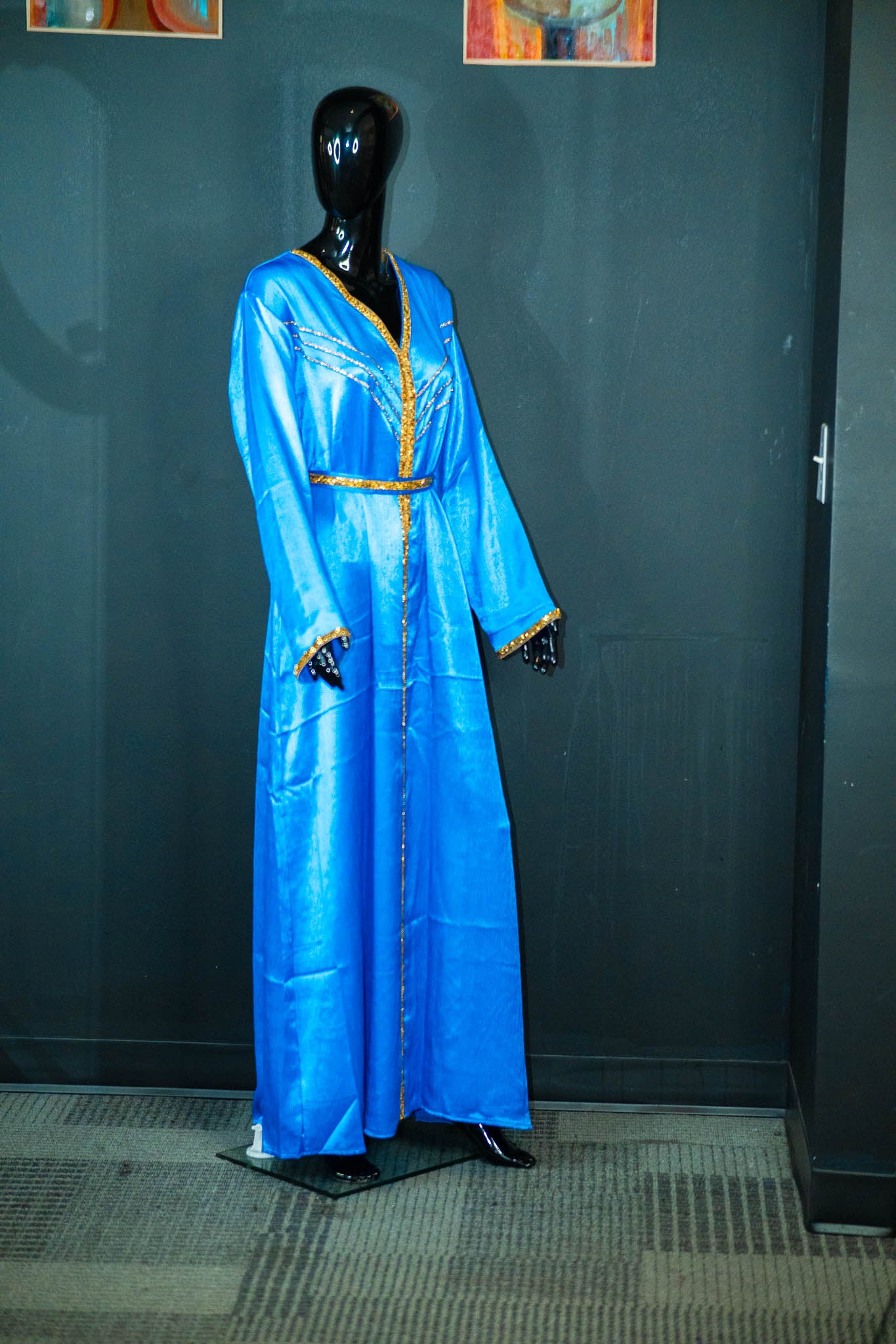 1 Piece Abaya w/ Gold Patterning & Belt