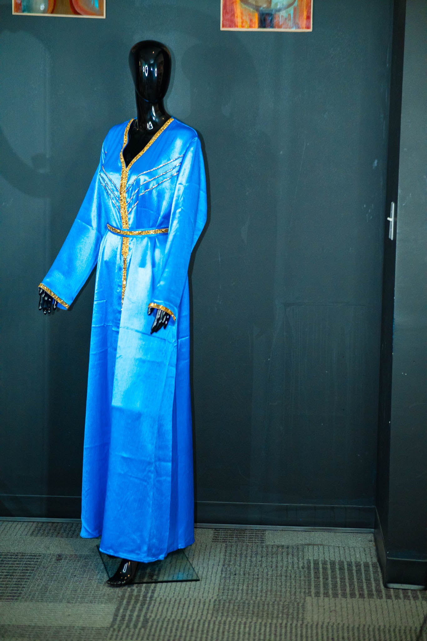 1 Piece Abaya w/ Gold Patterning & Belt