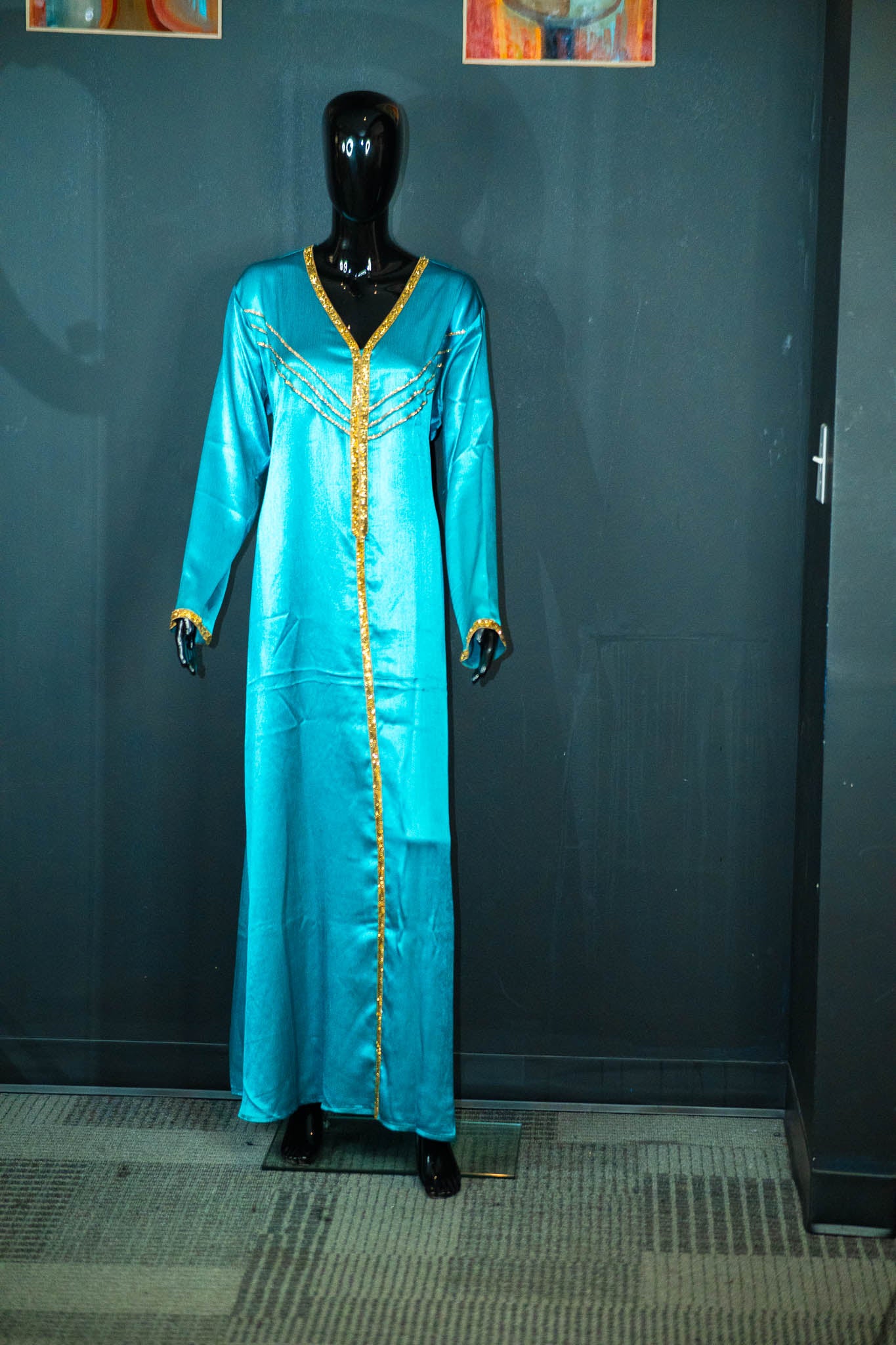 1 Piece Abaya w/ Gold Patterning & Belt