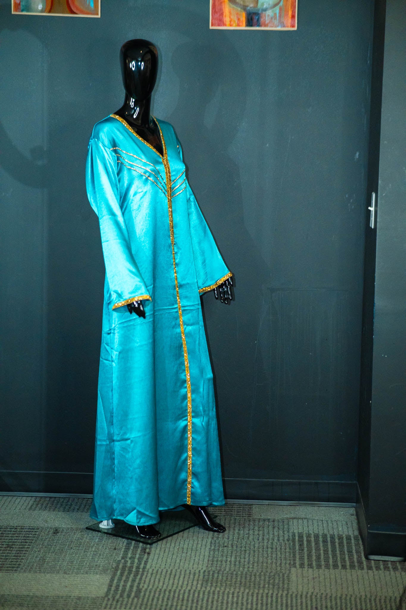 1 Piece Abaya w/ Gold Patterning & Belt